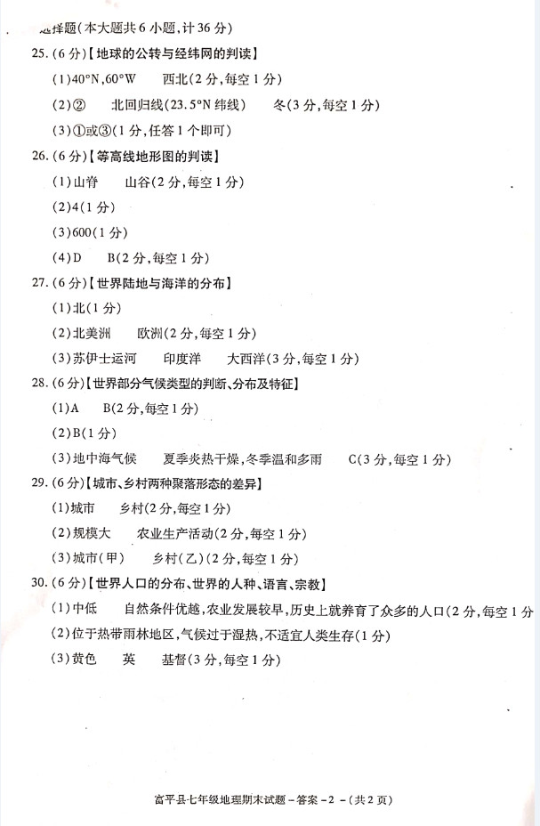 2019-2020陕西渭南初一地理上册期末试题含答案