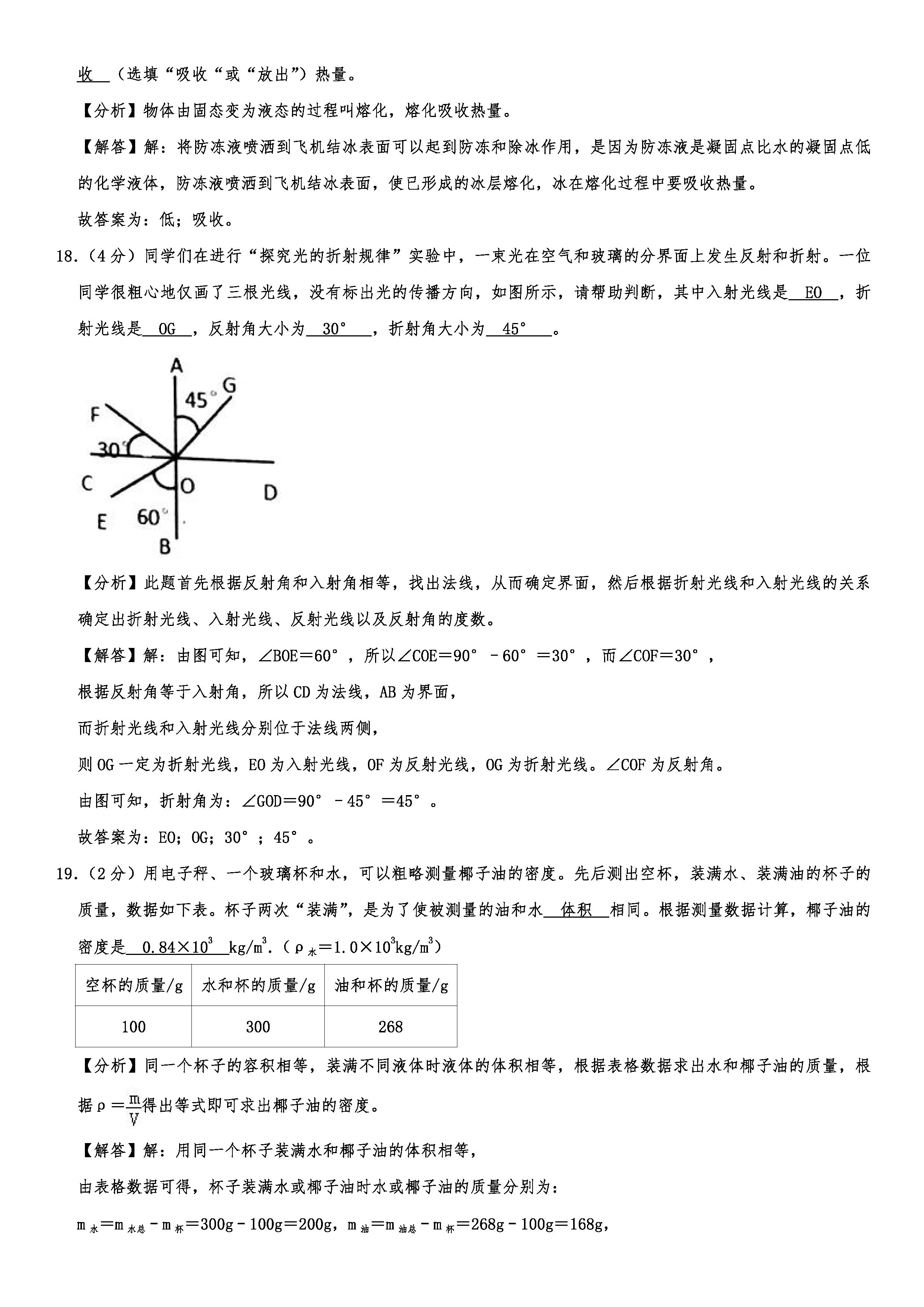 2019-2020甘肃庆阳初二物理上册期末试题（解析版）