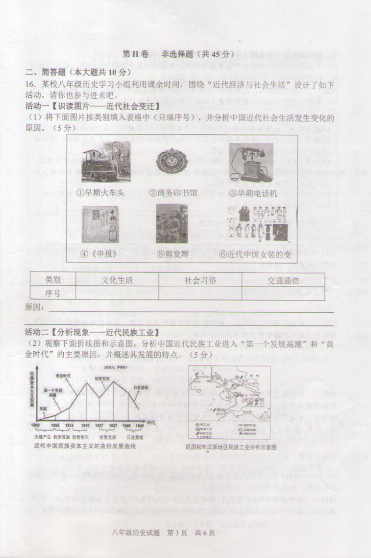 2019-2020山西侯马初二历史上期末试题含答案（图片版）