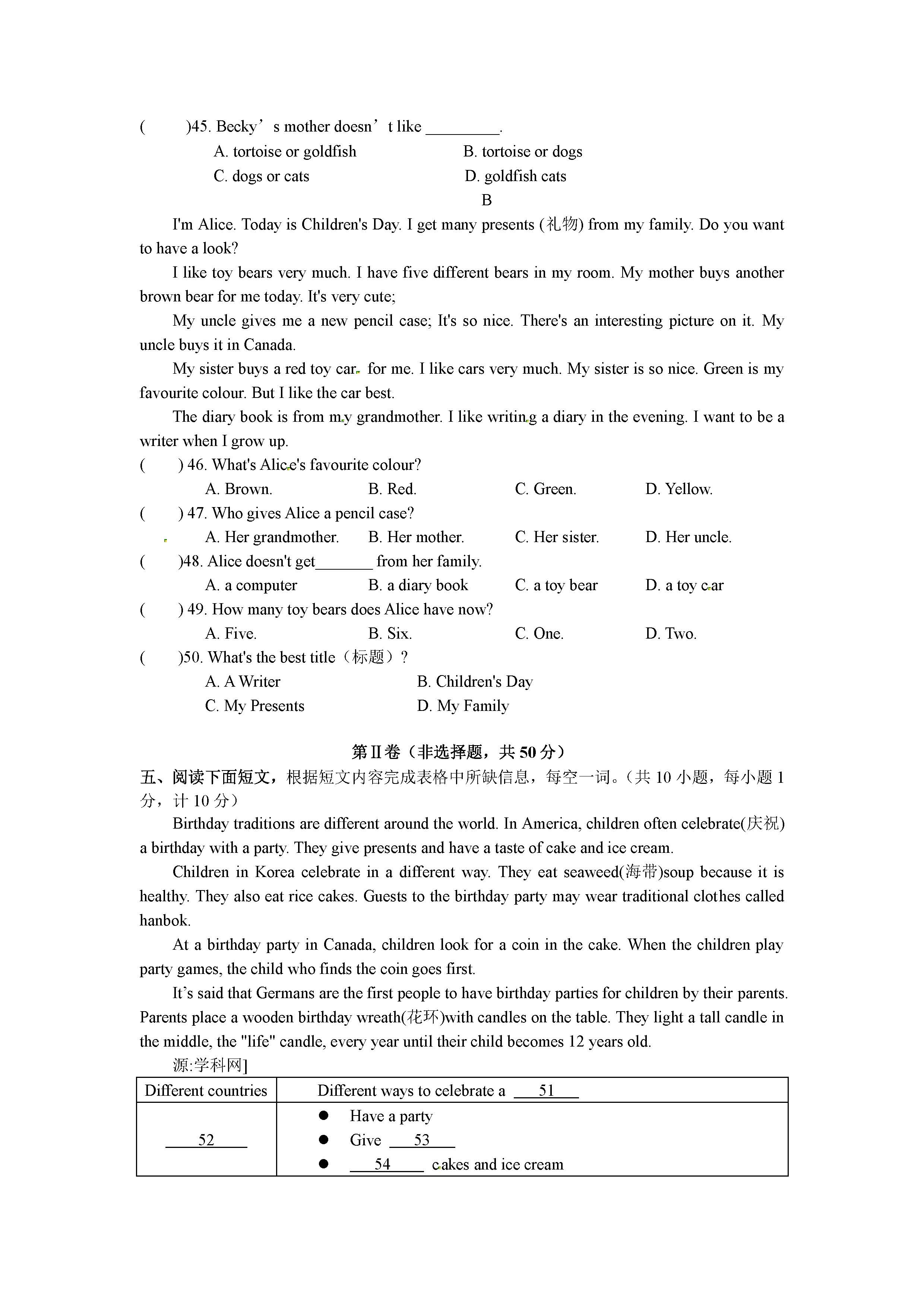 2016东台七年级第一次月考英语试题（图片版）