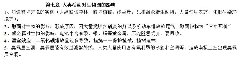 七年级生物下册知识点整理：第七章 人类活动对生物圈的影响（人教版）