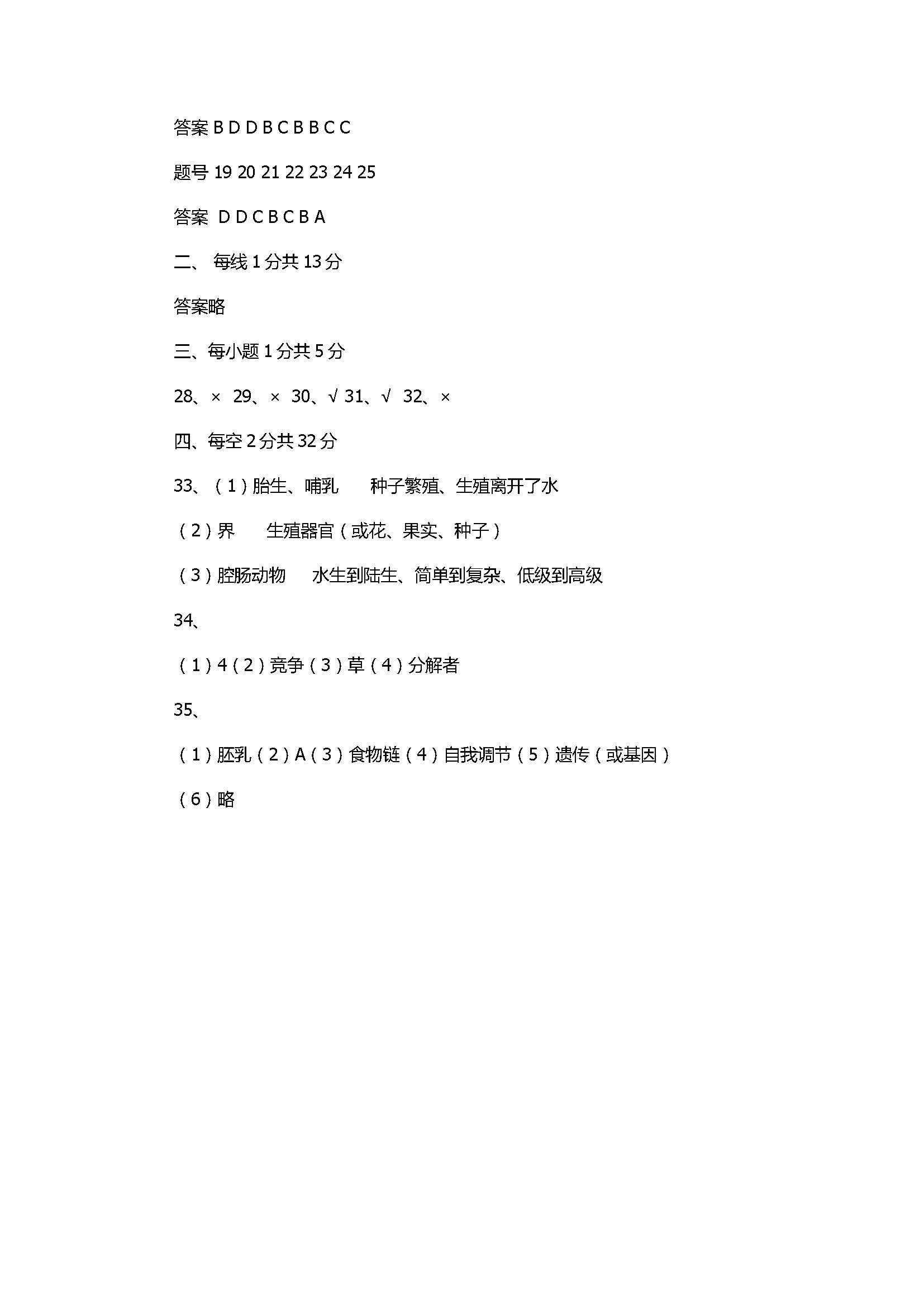 2017八年级生物下册期中试卷带参考答案（宁国市）