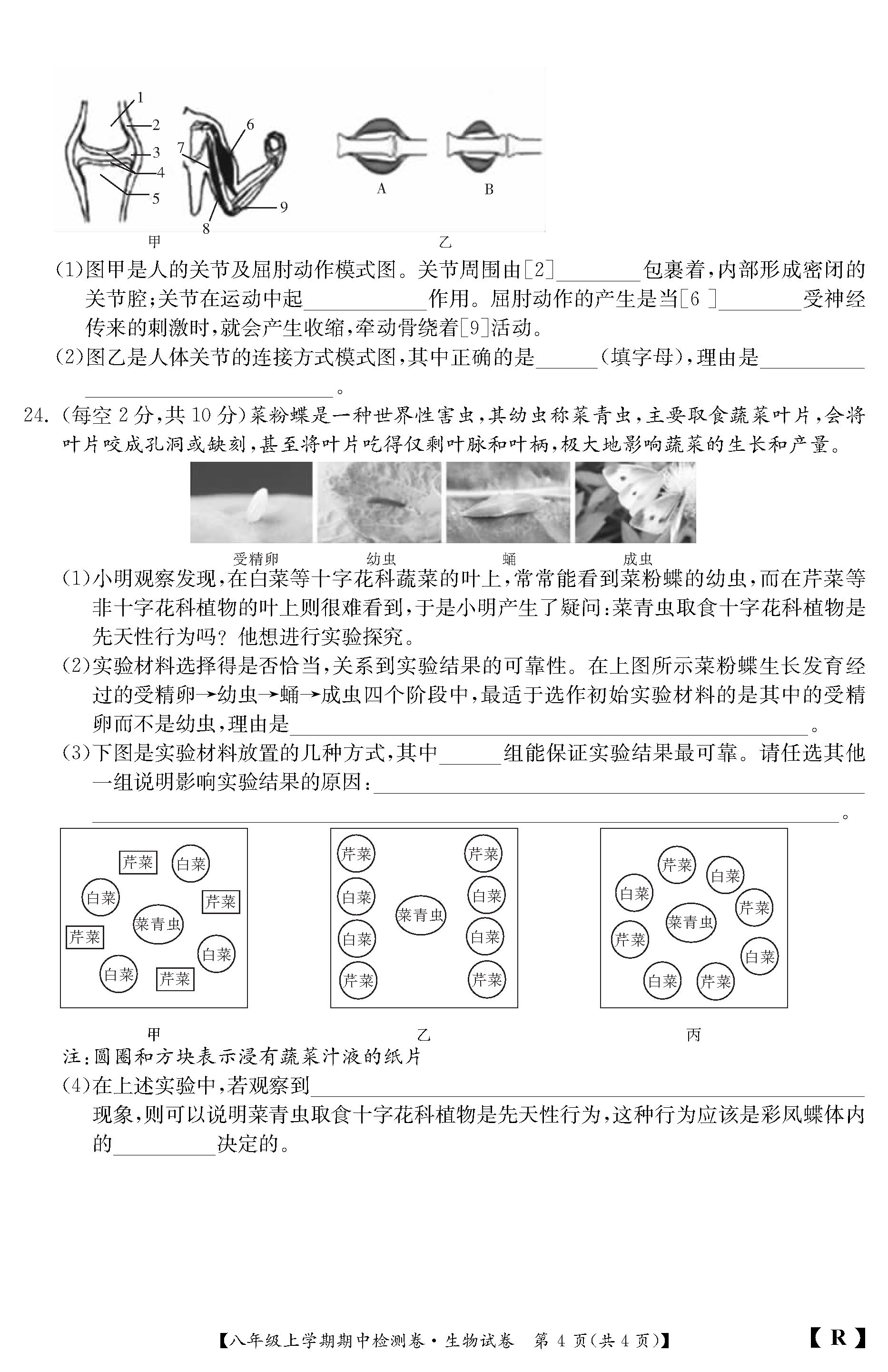 2019-2020山西省阳泉市八年级生物上册期中试题含答案