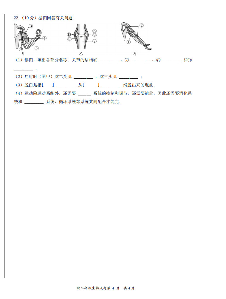 2019-2020四川省遂宁市射洪县八年级生物上册期中试题无答案