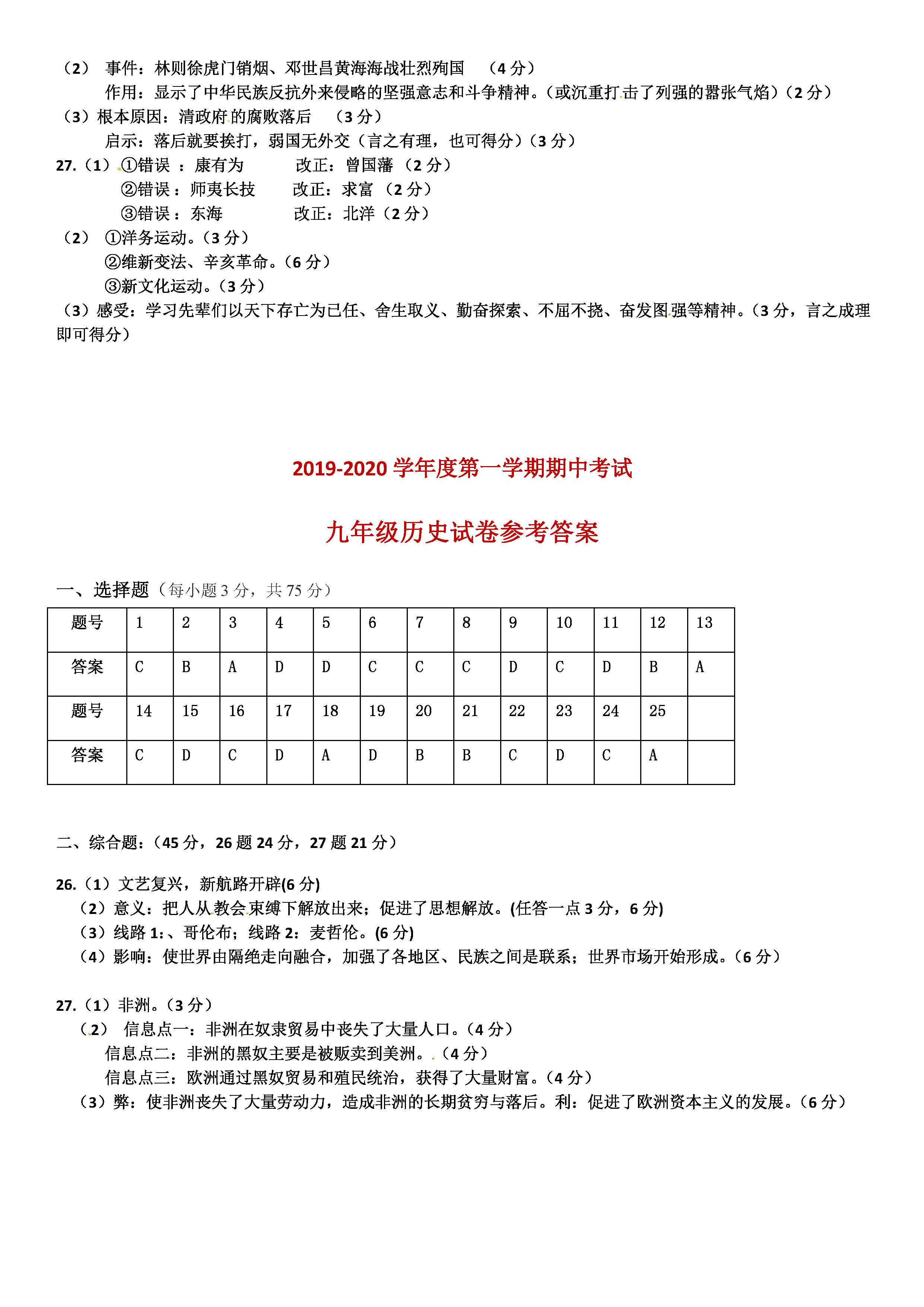 2019-2020广东肇庆市德庆县八年级历史上册期中试题含答案