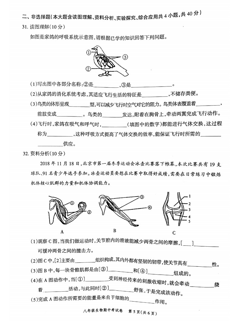 2019-2020广东省高州市八年级生物上册期中试题含答案