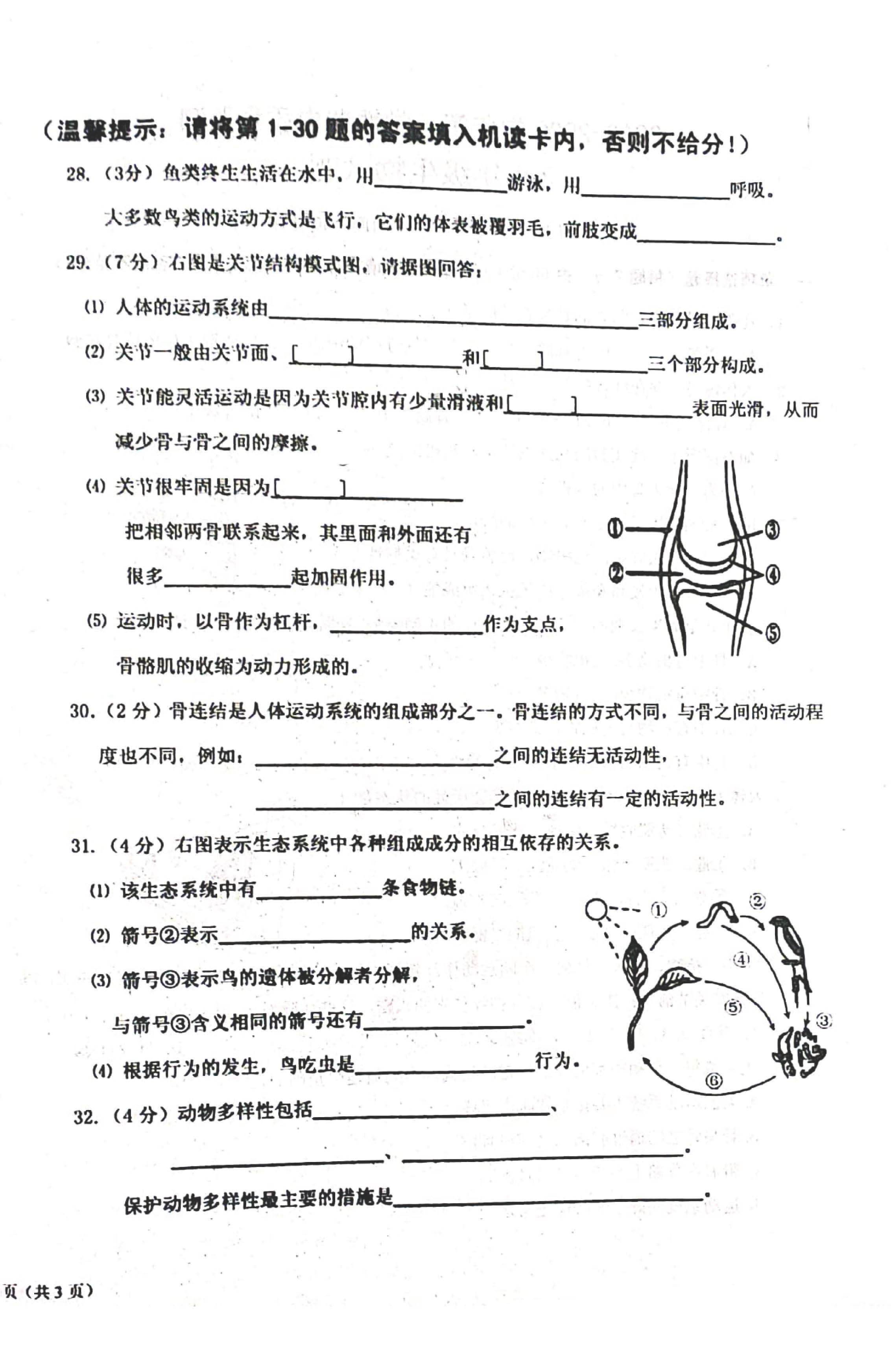 2019-2020福建省龙岩市八年级生物上册期中试题无答案