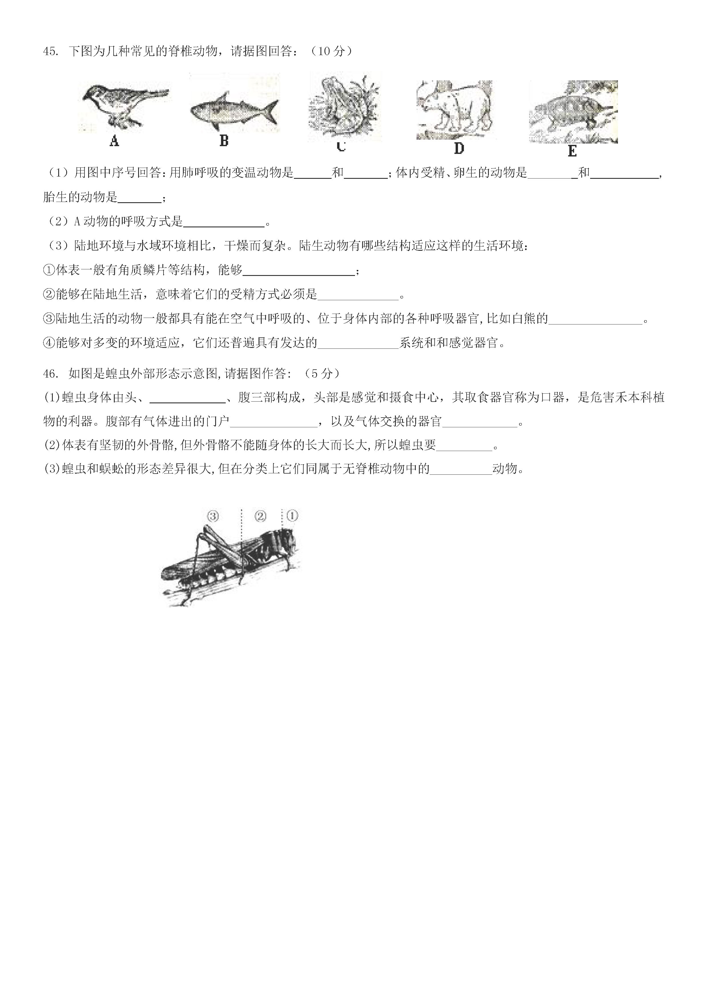 2019-2020湖北省黄石市八年级生物上册期中试题含答案