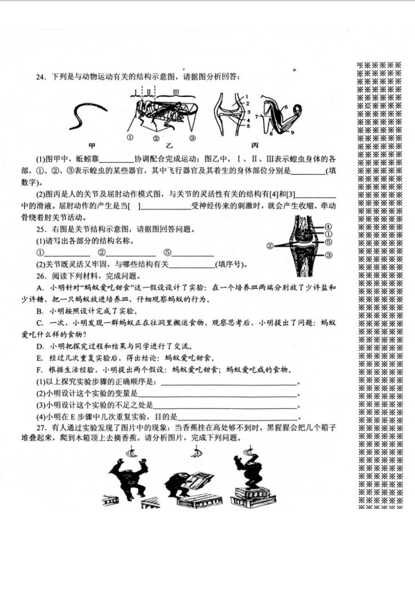 2019-2020河南南阳八年级生物上册期中试题含答案（图片版）