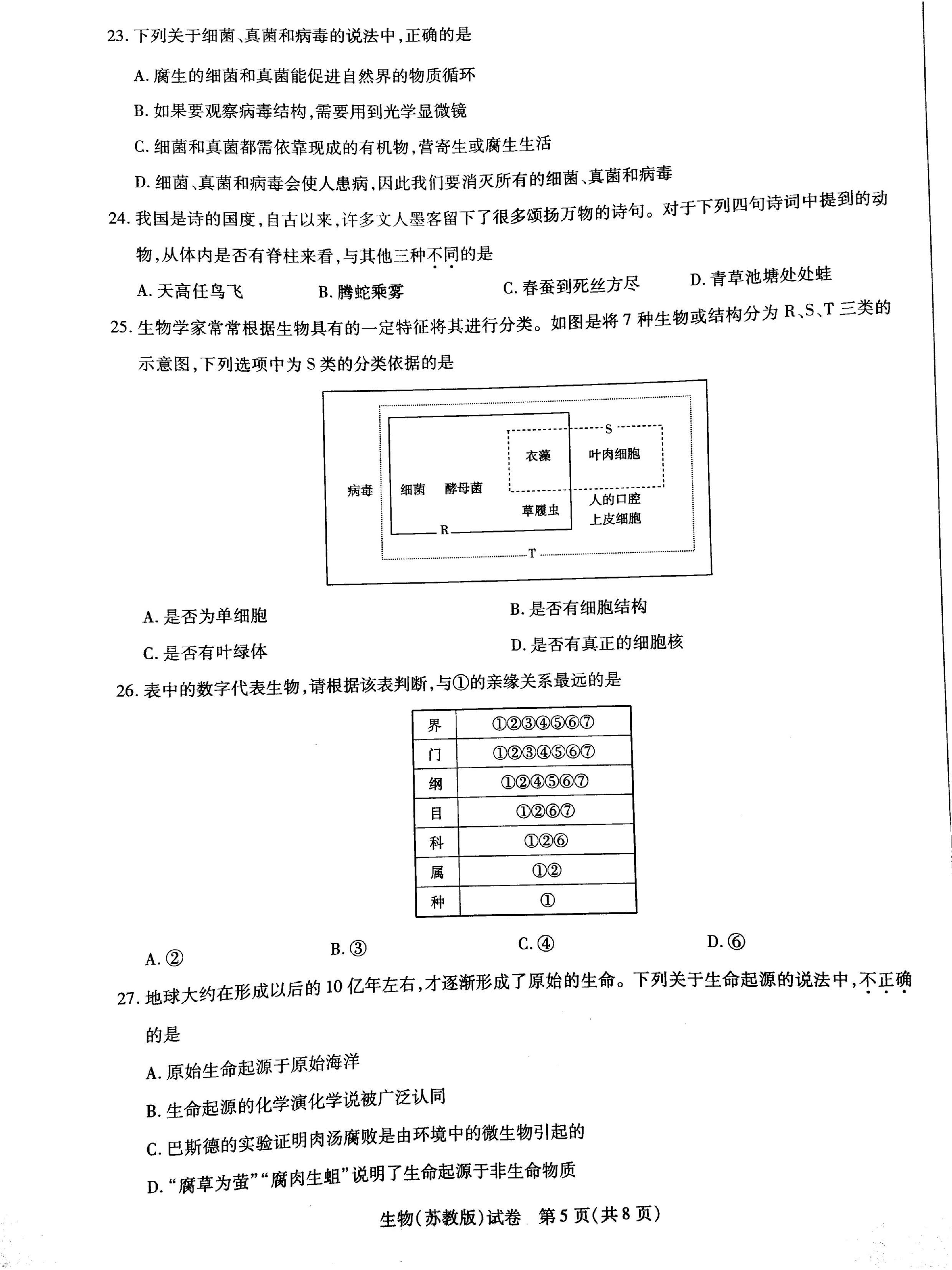 2019-2020河南省洛阳市八年级上册生物期中试题无答案（图片版）