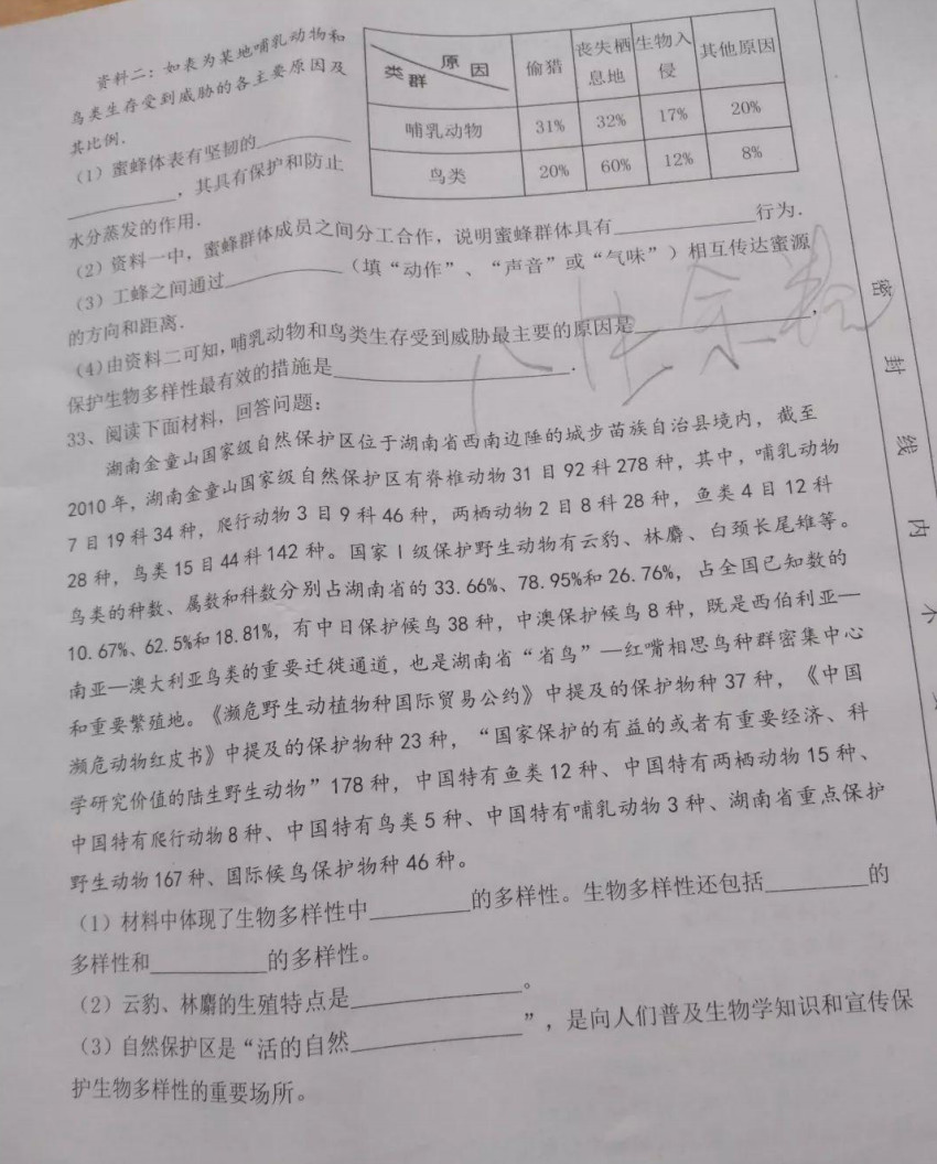 2019-2020湖南省城步苗族自治县八年级生物上册期末试题含答案（图片版）