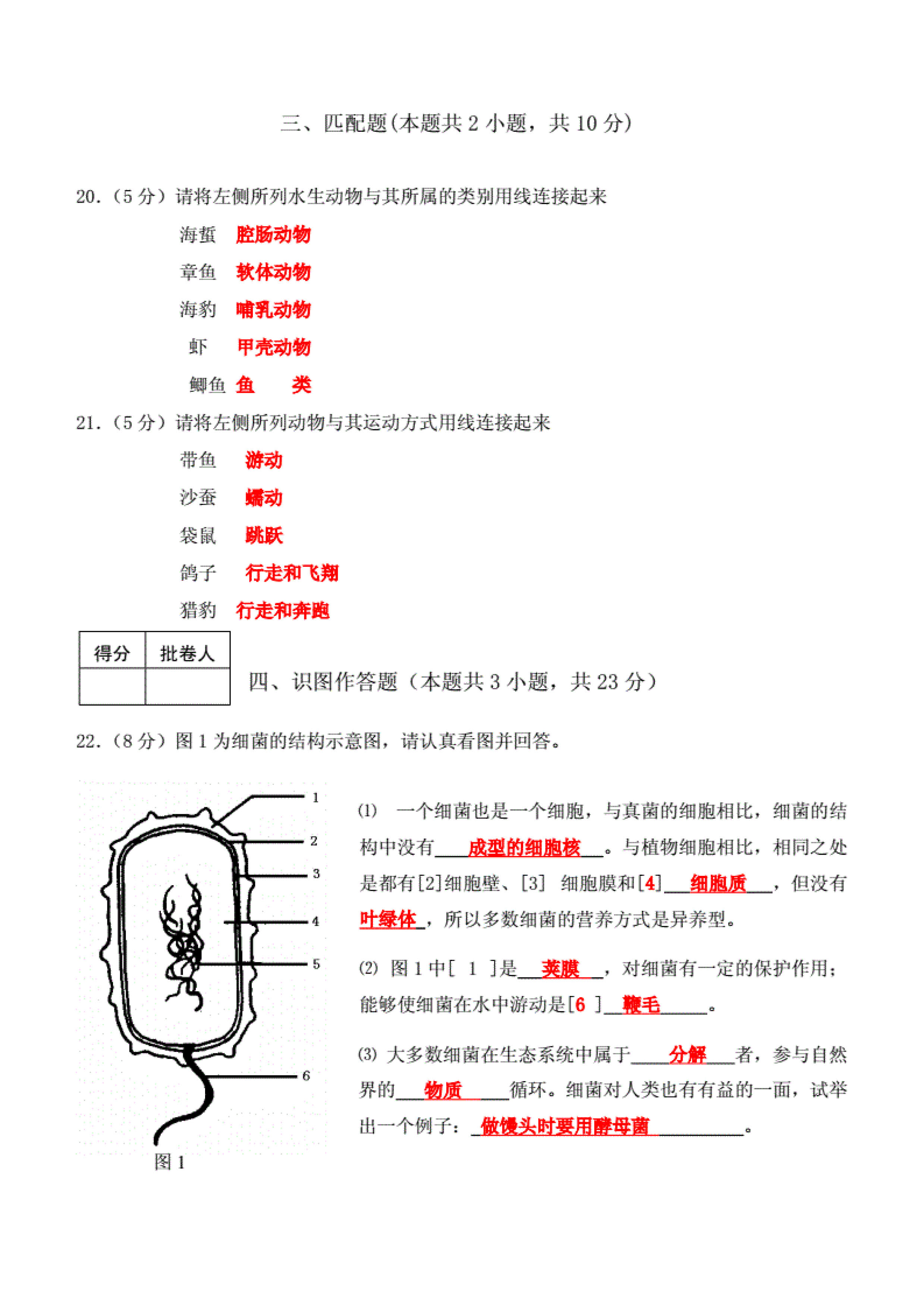 2019-2020贵州正安县八年级生物上册期末试题无答案