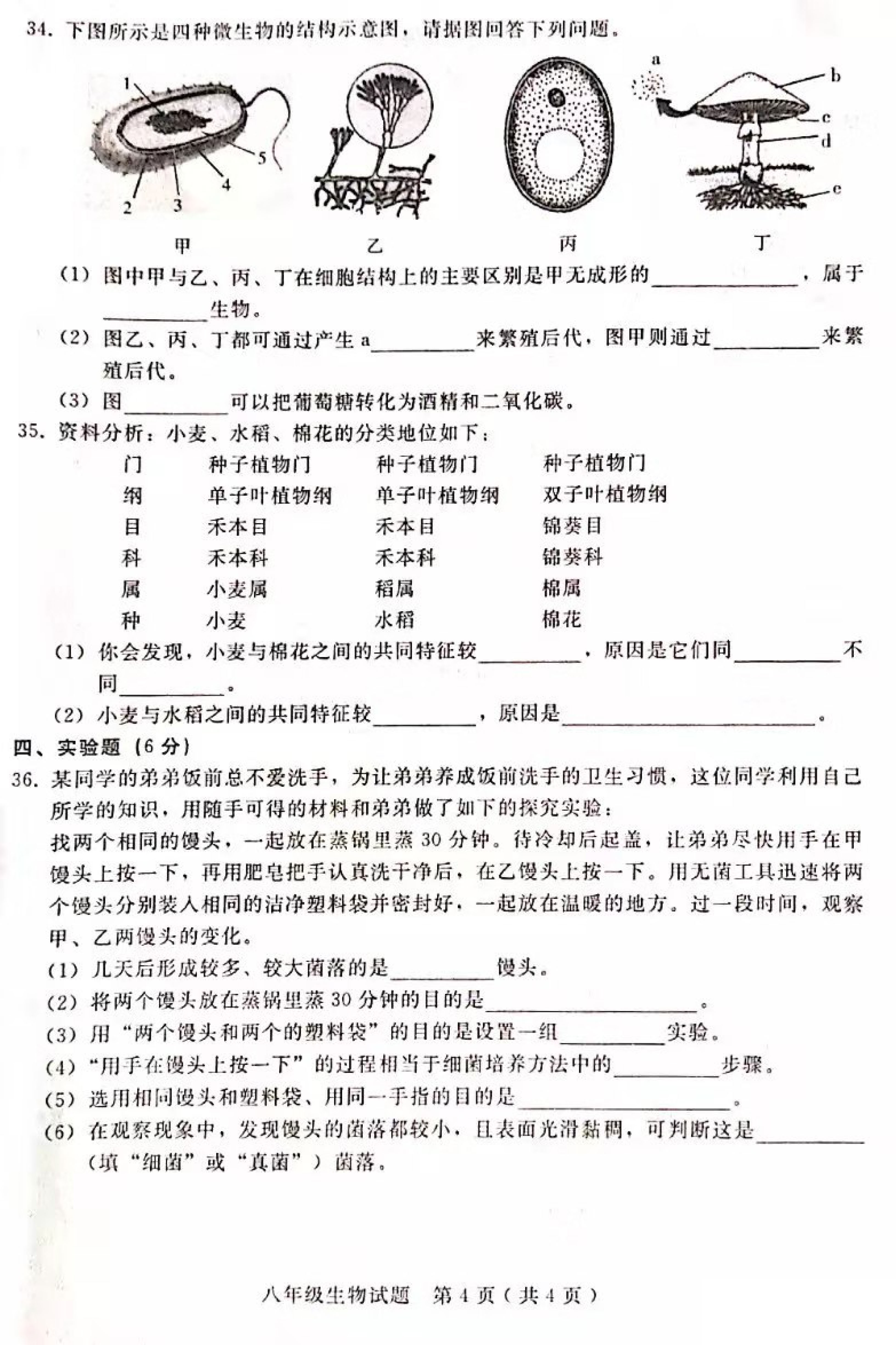 2019-2020河北邢台八年级生物上册期末试题（图片版）