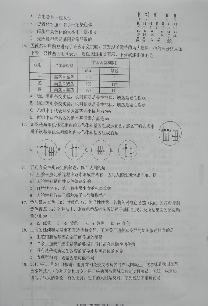 2019-2020临沂兰陵县八年级生物上册期末试题无答案（图片版）