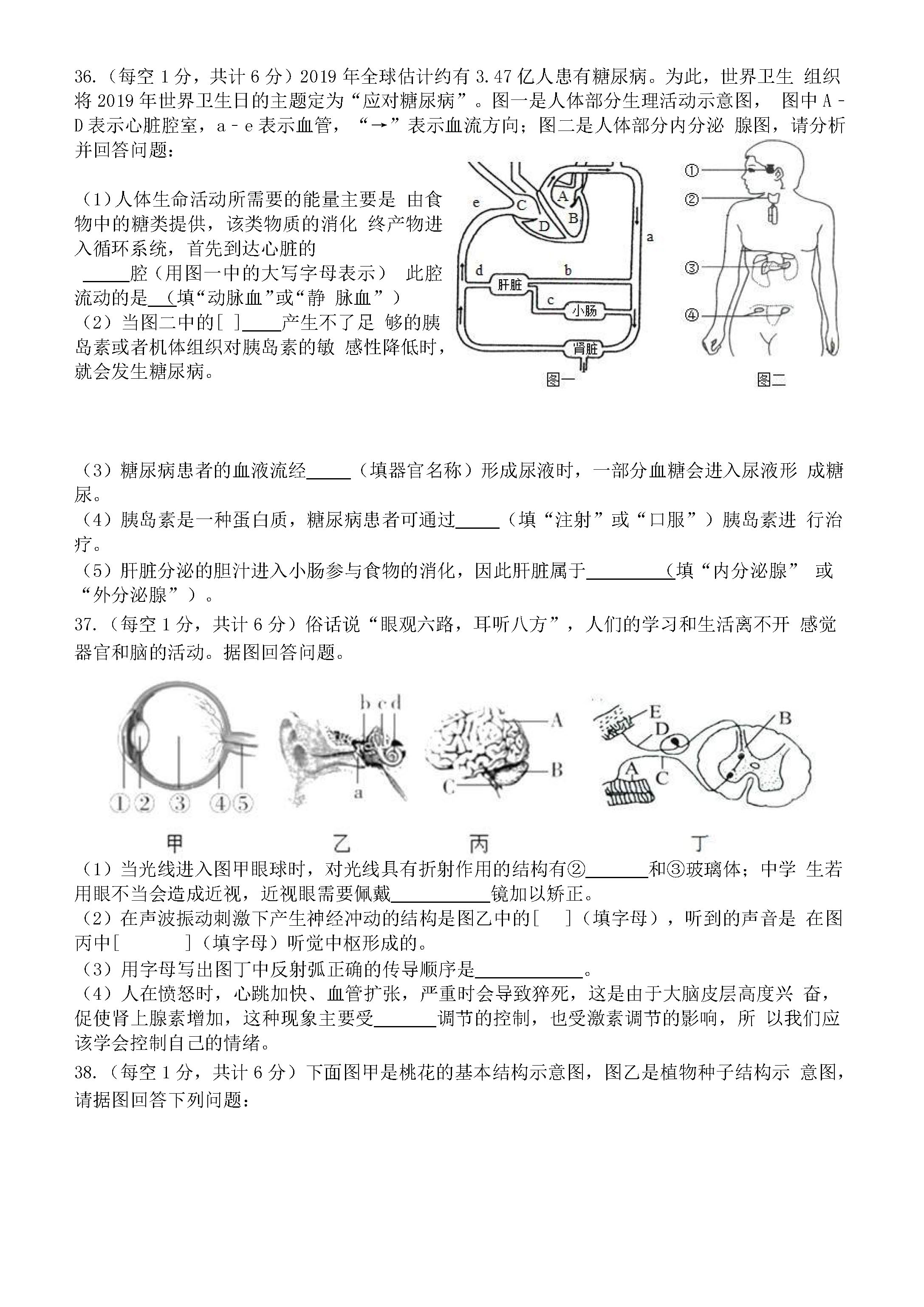 2019-2020江苏仪征八年级生物上册期末试题无答案