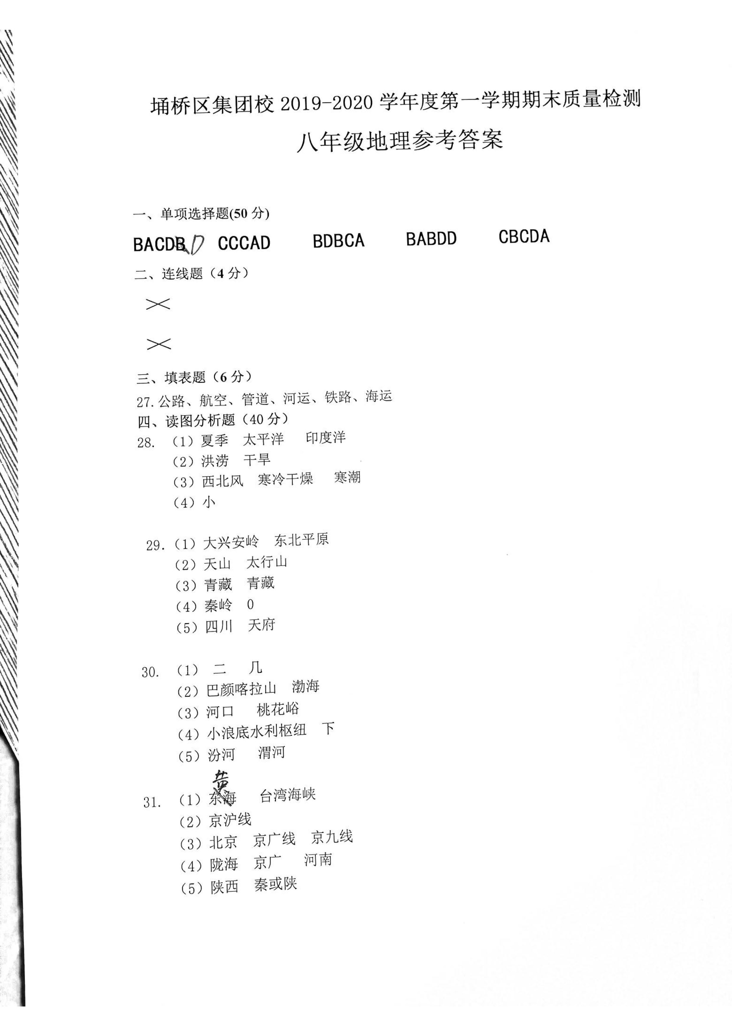 2019-2020安徽宿州初二地理上册期末试题含答案（图片版）