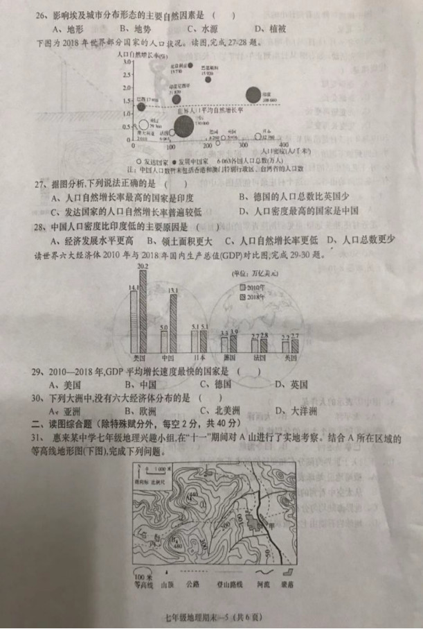 2019-2020广东惠来县初一地理上册期末试题无答案（图片版）