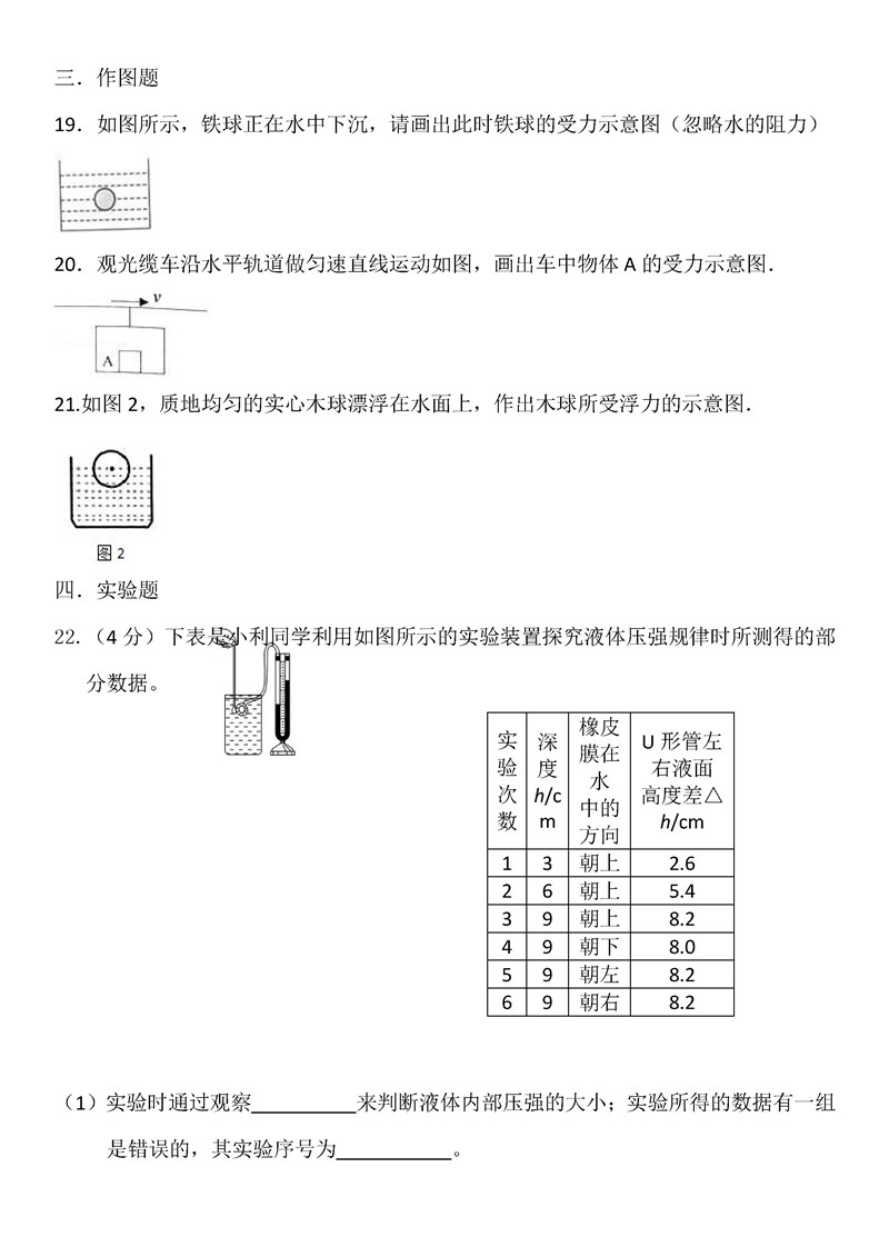 2019-2020河南郑州初二下册第1次月考物理试题