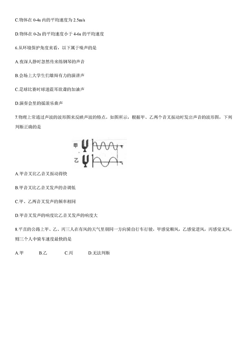 2019-2020辽宁阜新实验中学初二下册第1次月考物理试题